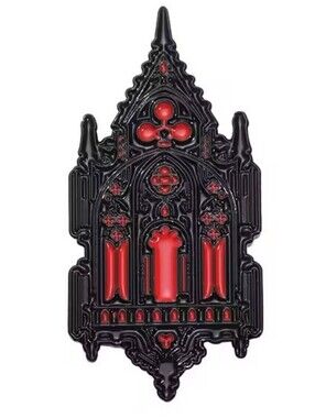 Gothic Red Black Castle Cathedral Church Window Metal Lapel Pin Vampire Demon